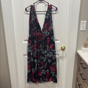 Lulu’s Rose Print Dress with Plunge Neckline